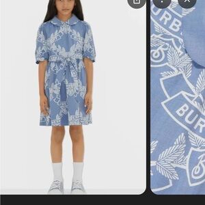 Burberry Blue Logo Dress with Puff Sleeves
